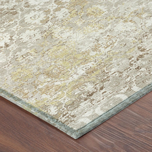 8x10 Ivory Silver Floral Medallion Polyester Area Rug Washable for Patio or Living Room