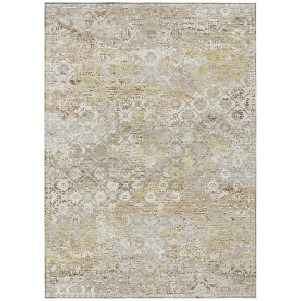 HomeRoots 9 X 12 Ivory Silver Floral Medallion Polyester Washable Indoor Outdoor Area Rug 741379
