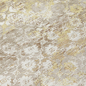 10 X 14 Ivory Silver Floral Medallion Polyester Washable Indoor Outdoor Area Rug