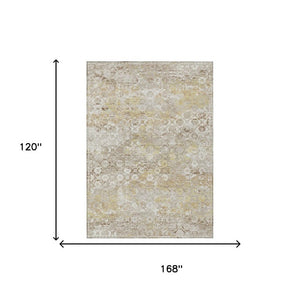 10 X 14 Ivory Silver Floral Medallion Polyester Washable Indoor Outdoor Area Rug