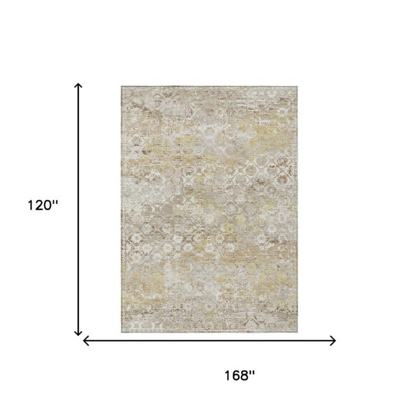 10 X 14 Ivory Silver Floral Medallion Polyester Washable Indoor Outdoor Area Rug