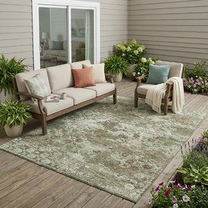 5x8 Olive Floral Medallion Polyester Area Rug Washable Stain Resistant Indoor Outdoor