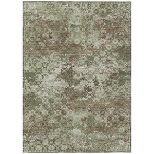 HomeRoots 5x8 Olive Floral Medallion Polyester Area Rug Washable Stain Resistant Indoor Outdoor 741382