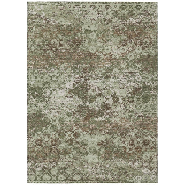 HomeRoots 5x8 Olive Floral Medallion Polyester Area Rug Washable Stain Resistant Indoor Outdoor 741382