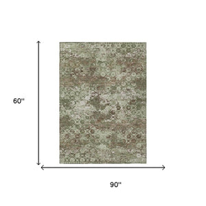 5x8 Olive Floral Medallion Polyester Area Rug Washable Stain Resistant Indoor Outdoor