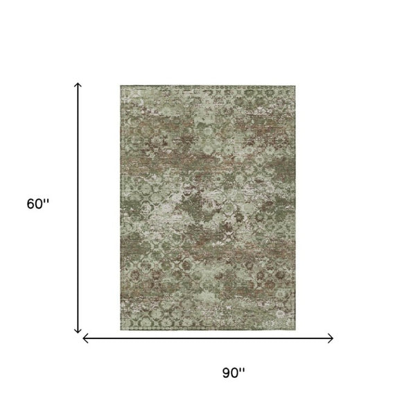 5x8 Olive Floral Medallion Polyester Area Rug Washable Stain Resistant Indoor Outdoor