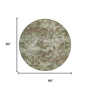8 Ft Round Floral Medallion Polyester Area Rug for Indoor Outdoor High Traffic Spaces