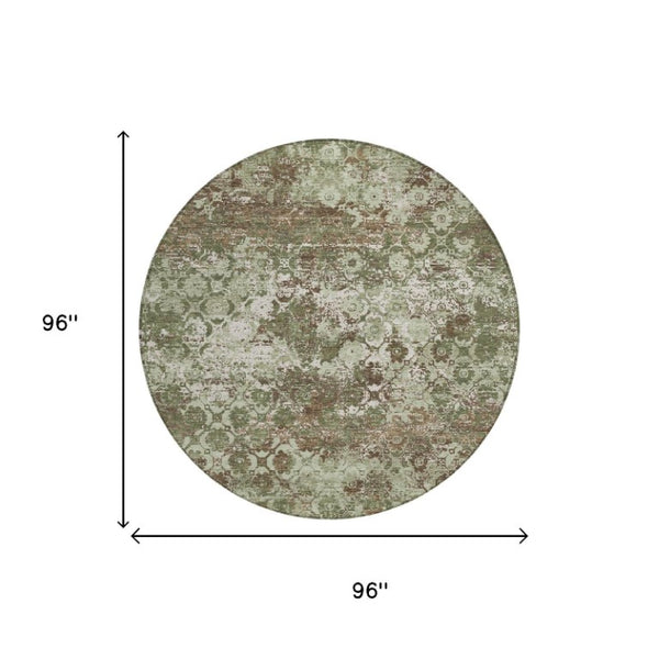 8 Ft Round Floral Medallion Polyester Area Rug for Indoor Outdoor High Traffic Spaces