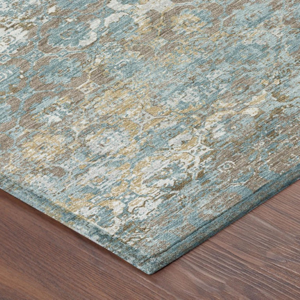 8 Foot Round Teal Medallion Polyester Area Rug Washable for Patio or Family Room