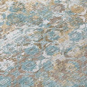 8 Foot Round Teal Medallion Polyester Area Rug Washable for Patio or Family Room