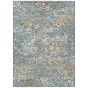 HomeRoots 8 Ft X 10 Ft Teal Pewter Floral Medallion Polyester Washable Indoor Outdoor Rug 741396