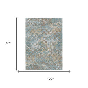 8 Ft X 10 Ft Teal Pewter Floral Medallion Polyester Washable Indoor Outdoor Rug