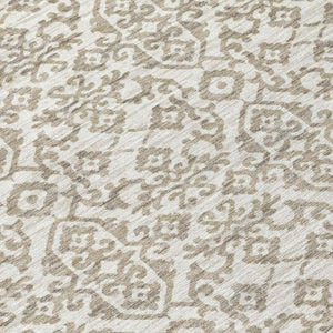 8x10 Ivory Beige Damask Polyester Area Rug Stain Resistant for Patio or Living Room