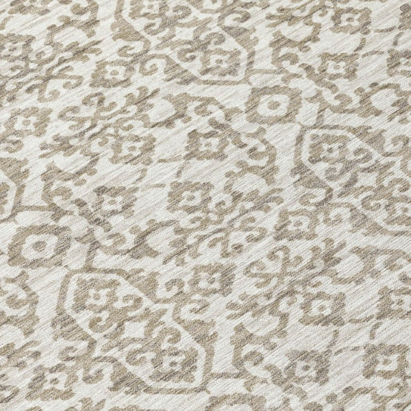 8x10 Ivory Beige Damask Polyester Area Rug Stain Resistant for Patio or Living Room