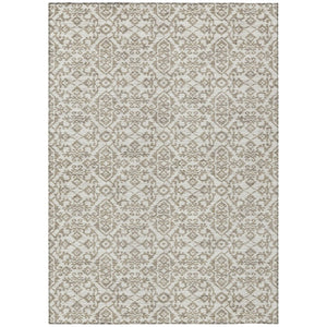 HomeRoots 9x12 Ivory Beige Damask Polyester Area Rug Stain Resistant for Indoor Outdoor Use 741403