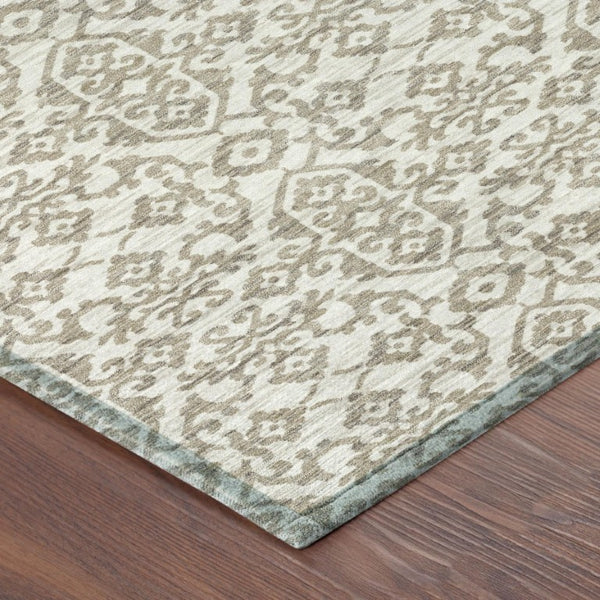 9x12 Ivory Beige Damask Polyester Area Rug Stain Resistant for Indoor Outdoor Use