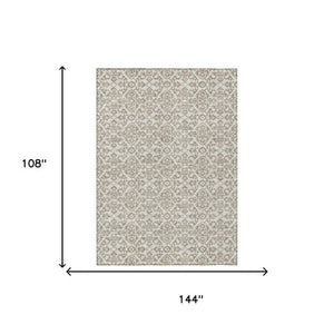9x12 Ivory Beige Damask Polyester Area Rug Stain Resistant for Indoor Outdoor Use