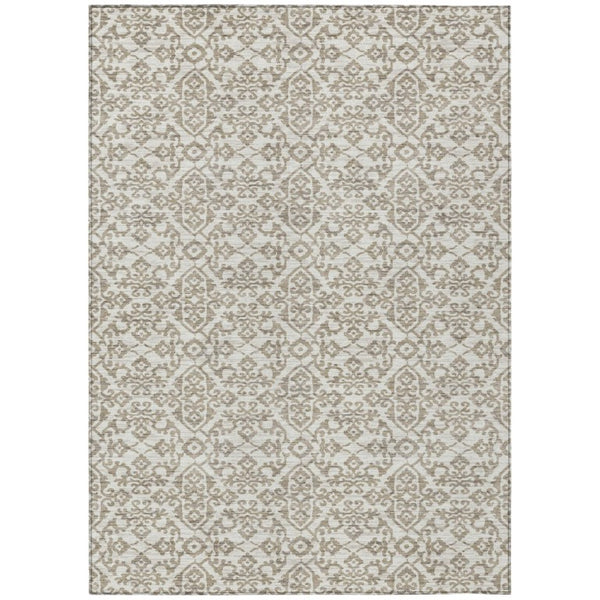 HomeRoots 10 X 14 Ivory Beige Damask Polyester Area Rug Washable Stain Resistant Indoor Outdoor 741404