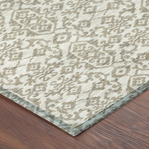 10 X 14 Ivory Beige Damask Polyester Area Rug Washable Stain Resistant Indoor Outdoor
