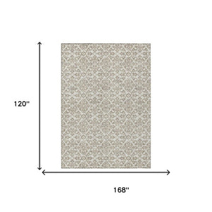 10 X 14 Ivory Beige Damask Polyester Area Rug Washable Stain Resistant Indoor Outdoor