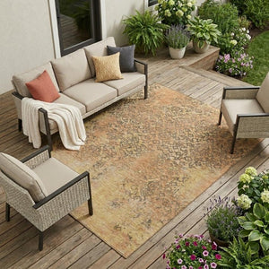 9 X 12 Copper Orange Abstract Polyester Area Rug Washable Stain Resistant Patio