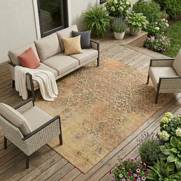 9 X 12 Copper Orange Abstract Polyester Area Rug Washable Stain Resistant Patio