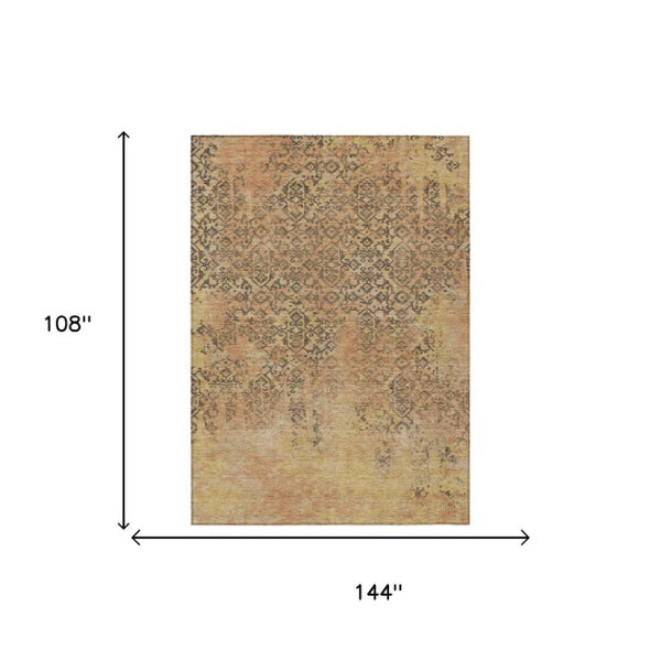 9 X 12 Copper Orange Abstract Polyester Area Rug Washable Stain Resistant Patio