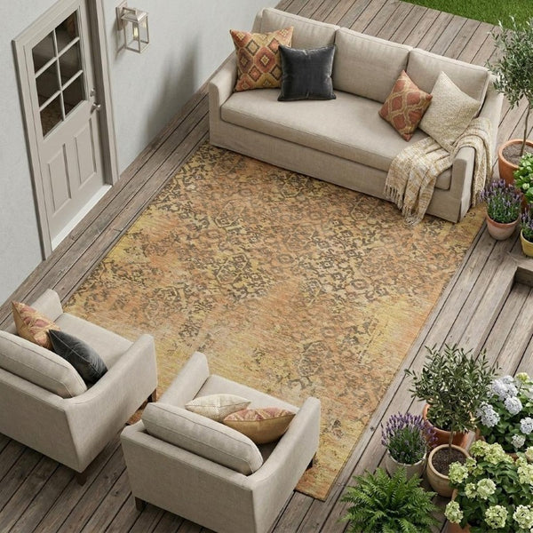 10 X 14 Copper Orange Abstract Polyester Area Rug Washable for Indoor Outdoor Use