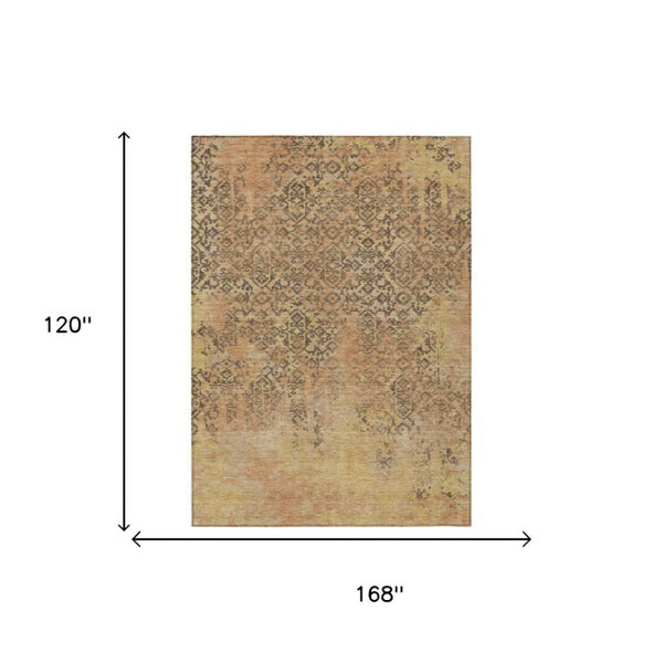 10 X 14 Copper Orange Abstract Polyester Area Rug Washable for Indoor Outdoor Use