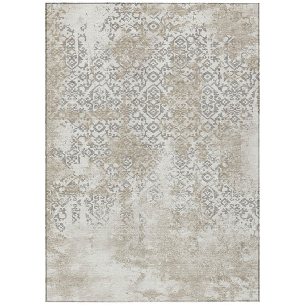HomeRoots 8 X 10 Ivory Silver Abstract Polyester Area Rug Washable for Patio and Living Room 741414