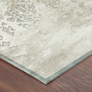 8 X 10 Ivory Silver Abstract Polyester Area Rug Washable for Patio and Living Room