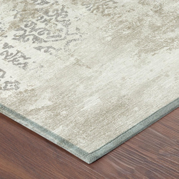 8 X 10 Ivory Silver Abstract Polyester Area Rug Washable for Patio and Living Room