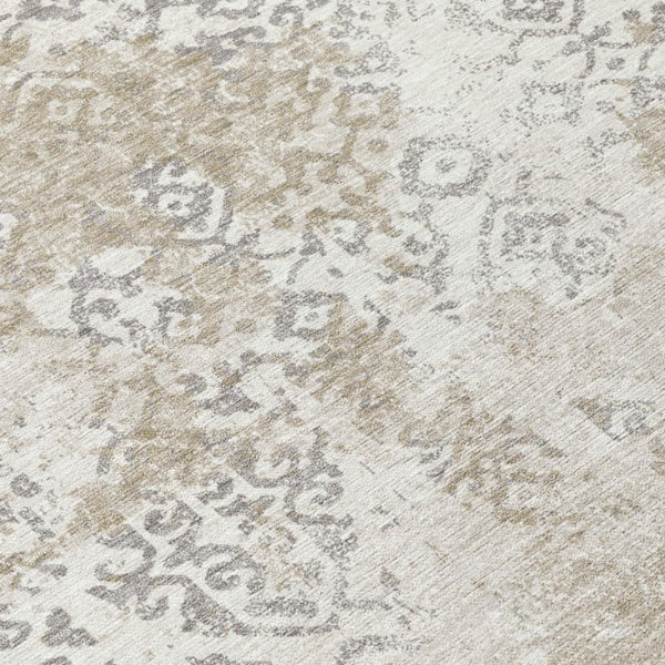8 X 10 Ivory Silver Abstract Polyester Area Rug Washable for Patio and Living Room