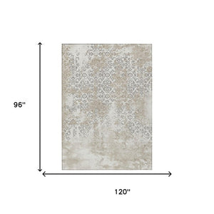 8 X 10 Ivory Silver Abstract Polyester Area Rug Washable for Patio and Living Room