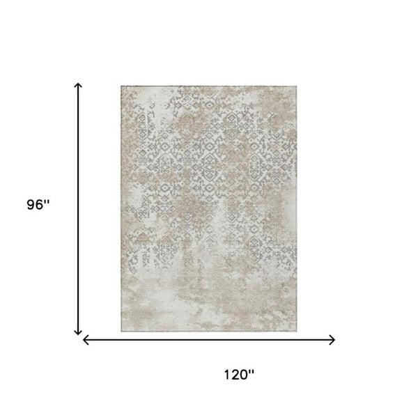 8 X 10 Ivory Silver Abstract Polyester Area Rug Washable for Patio and Living Room