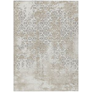HomeRoots 9 X 12 Ivory Silver Abstract Polyester Area Rug Washable for Patio or Living Room 741415