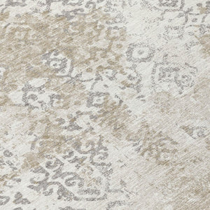 9 X 12 Ivory Silver Abstract Polyester Area Rug Washable for Patio or Living Room