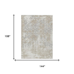 9 X 12 Ivory Silver Abstract Polyester Area Rug Washable for Patio or Living Room