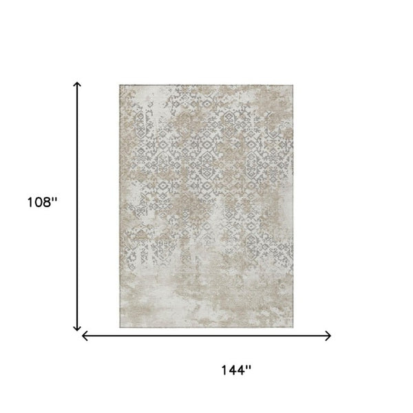 9 X 12 Ivory Silver Abstract Polyester Area Rug Washable for Patio or Living Room