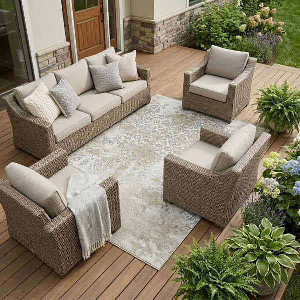 10 X 14 Abstract Polyester Area Rug Washable Stain Resistant Indoor Outdoor Ivory