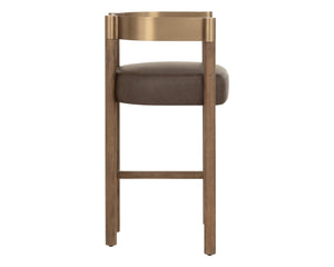 Sunpan MANOLO Barstool - Modern Elegance with Antique Brass, Chocolate Ash & Faux Leather Comfort Design 112548