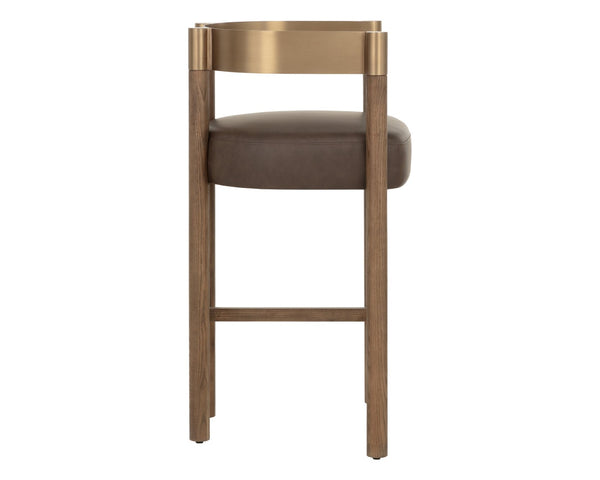 Sunpan MANOLO Barstool - Modern Elegance with Antique Brass, Chocolate Ash & Faux Leather Comfort Design 112548