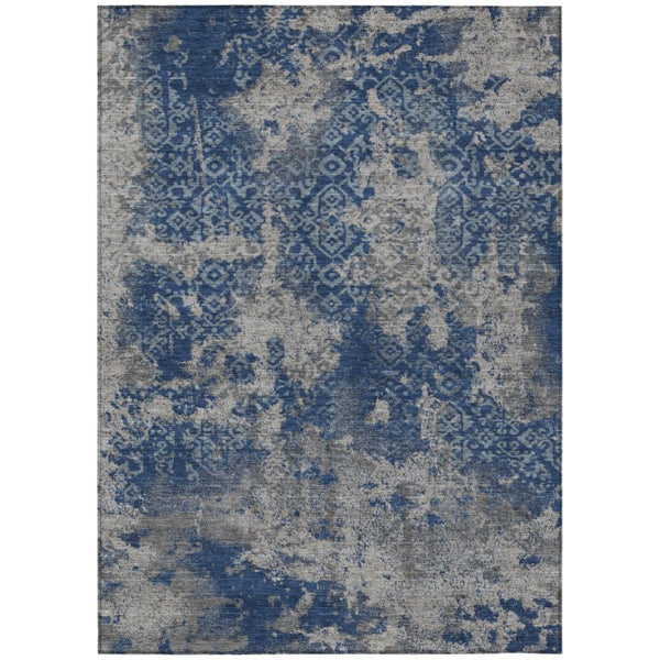 HomeRoots 9x12 Abstract Navy Polyester Area Rug Washable Stain Resistant Indoor Outdoor Use 741421