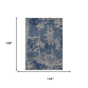 9x12 Abstract Navy Polyester Area Rug Washable Stain Resistant Indoor Outdoor Use