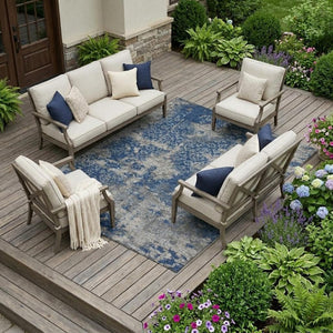 10 X 14 Abstract Navy Polyester Area Rug Washable Indoor Outdoor Stain Resistant