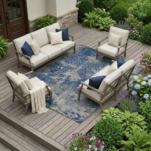 10 X 14 Abstract Navy Polyester Area Rug Washable Indoor Outdoor Stain Resistant