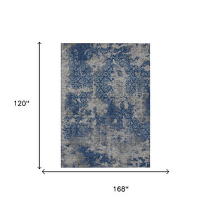10 X 14 Abstract Navy Polyester Area Rug Washable Indoor Outdoor Stain Resistant