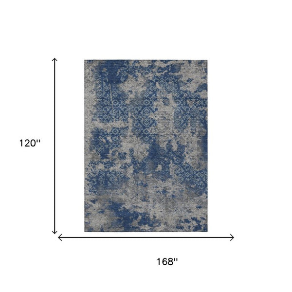10 X 14 Abstract Navy Polyester Area Rug Washable Indoor Outdoor Stain Resistant