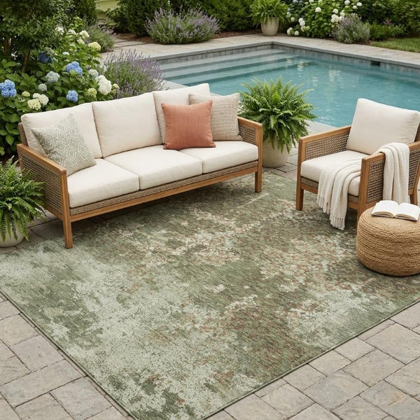5 Ft X 8 Ft Olive Abstract Polyester Area Rug Washable for Patio or Living Room