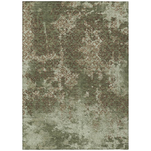 HomeRoots 5 Ft X 8 Ft Olive Abstract Polyester Area Rug Washable for Patio or Living Room 741424